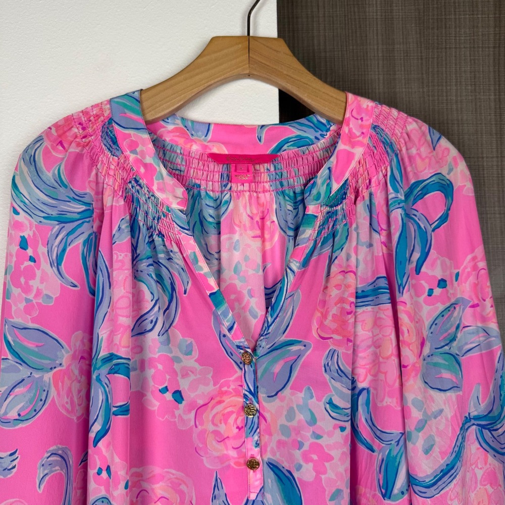 Lilly Pulitzer Elsa Silk Blouse Prosecco Pink Pinking Positive - Picture 4 of 14